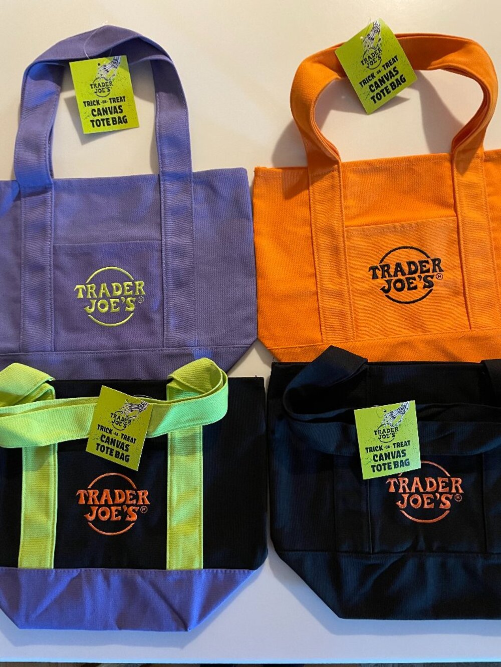 Trader Joe's Limited Edition Halloween Canvas Tote Bags - Set of 4 - New w/ Tags